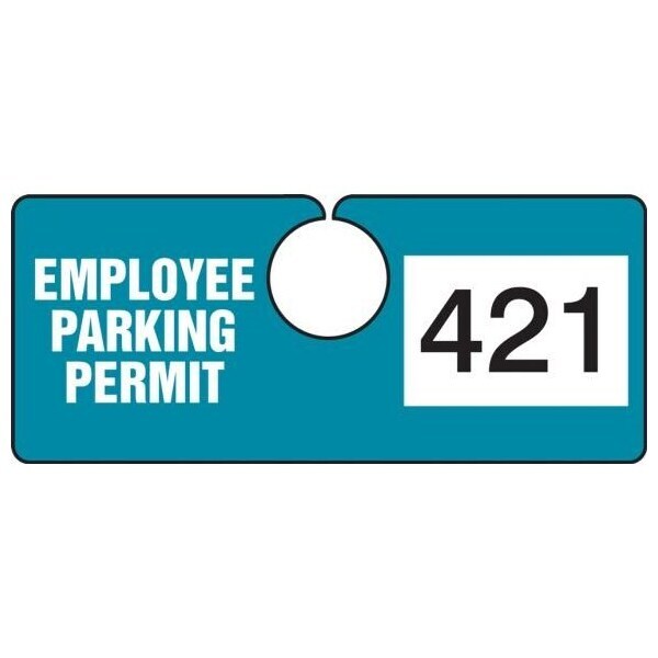 Accuform Parking Permit Tag, EMPLOYEE PARKING PERMIT Numbered 600-699, Teal, 2in x 4.75in, 100PK TNT421TLG - main